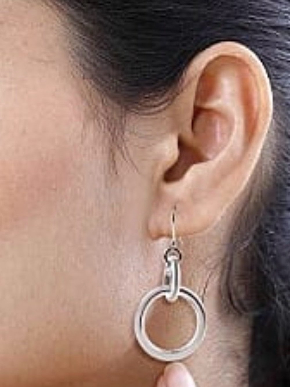 Sterling Silver Double-Ring Drop Earrings - Women Jewelry